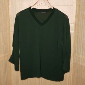 Mavis Laven Green V Neck Sheer Top With Sleeveless Underlay Small